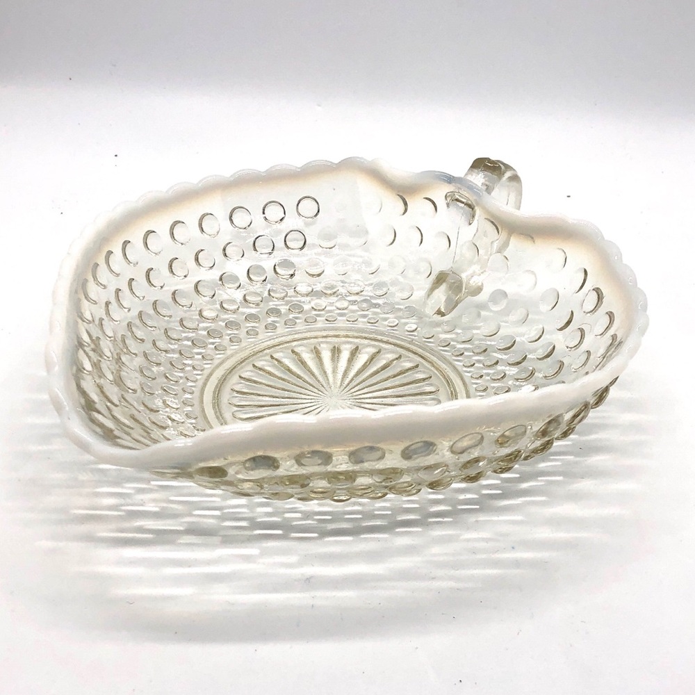 Vintage Fenton Opalescent Moonstone Hobnail Glass Dish